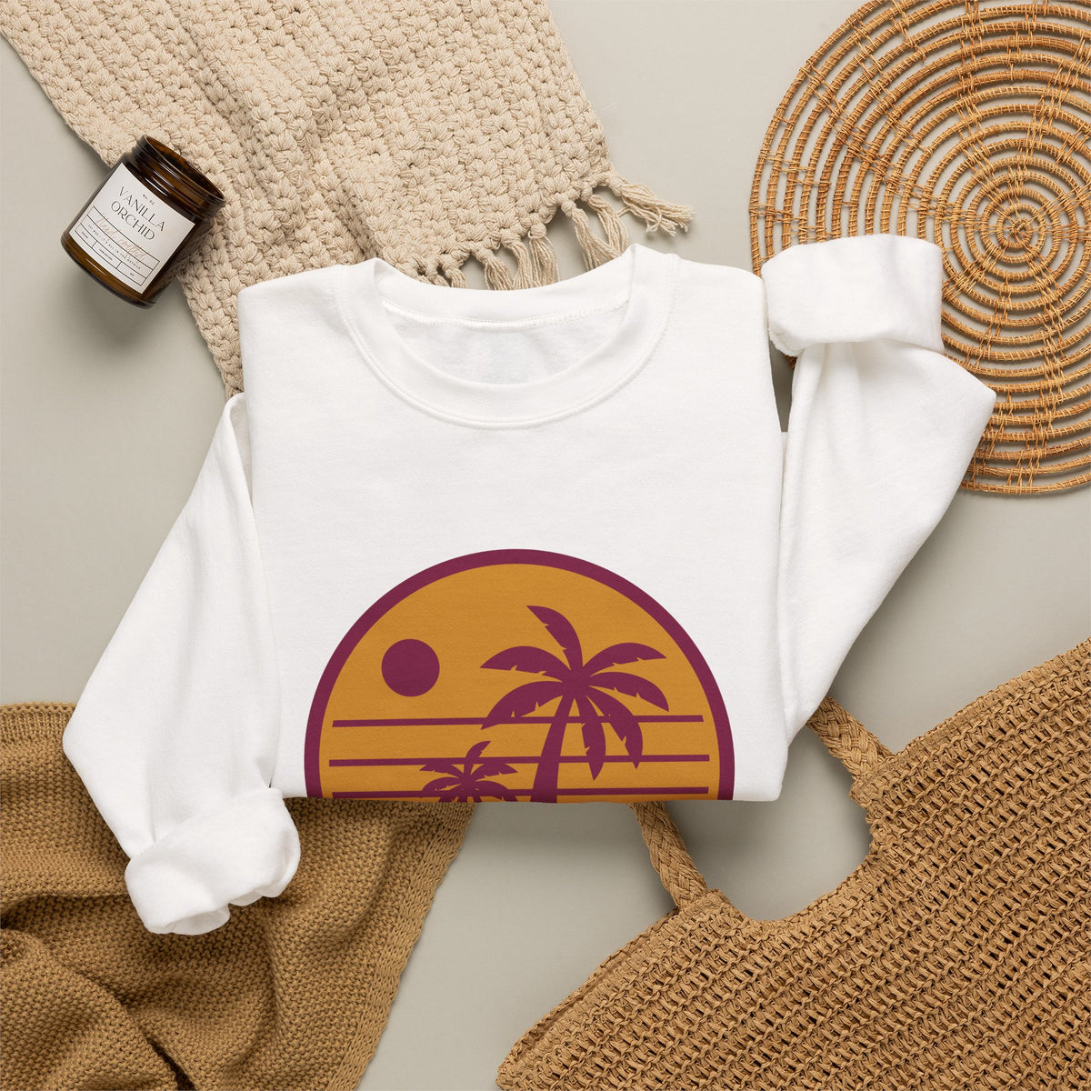 Sunset Palm Sweatshirt — Retro Beach Crewneck