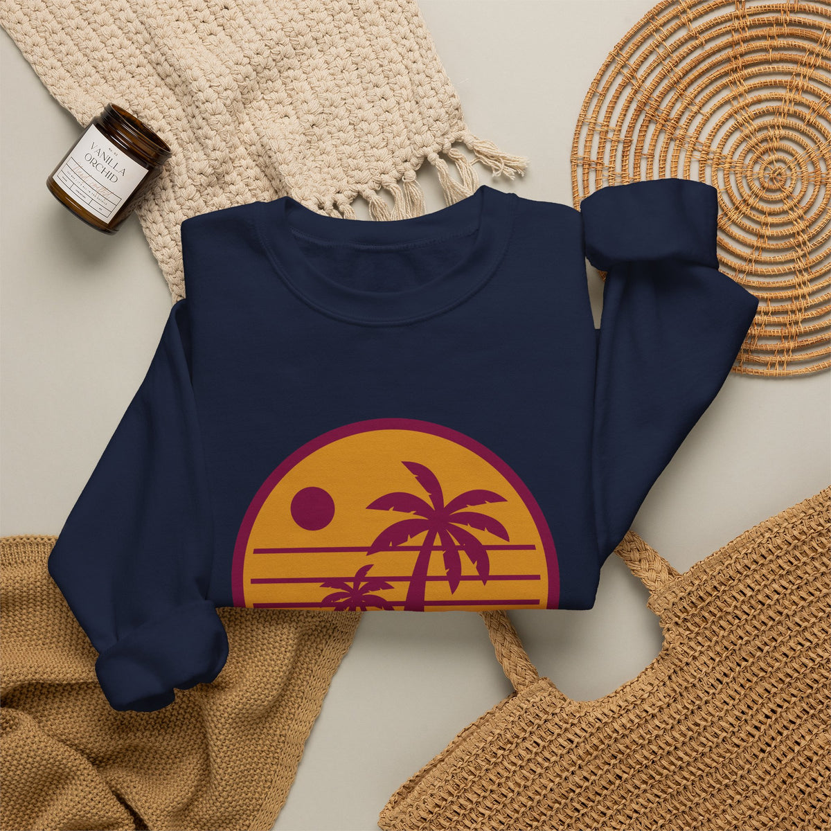 Sunset Palm Sweatshirt — Retro Beach Crewneck