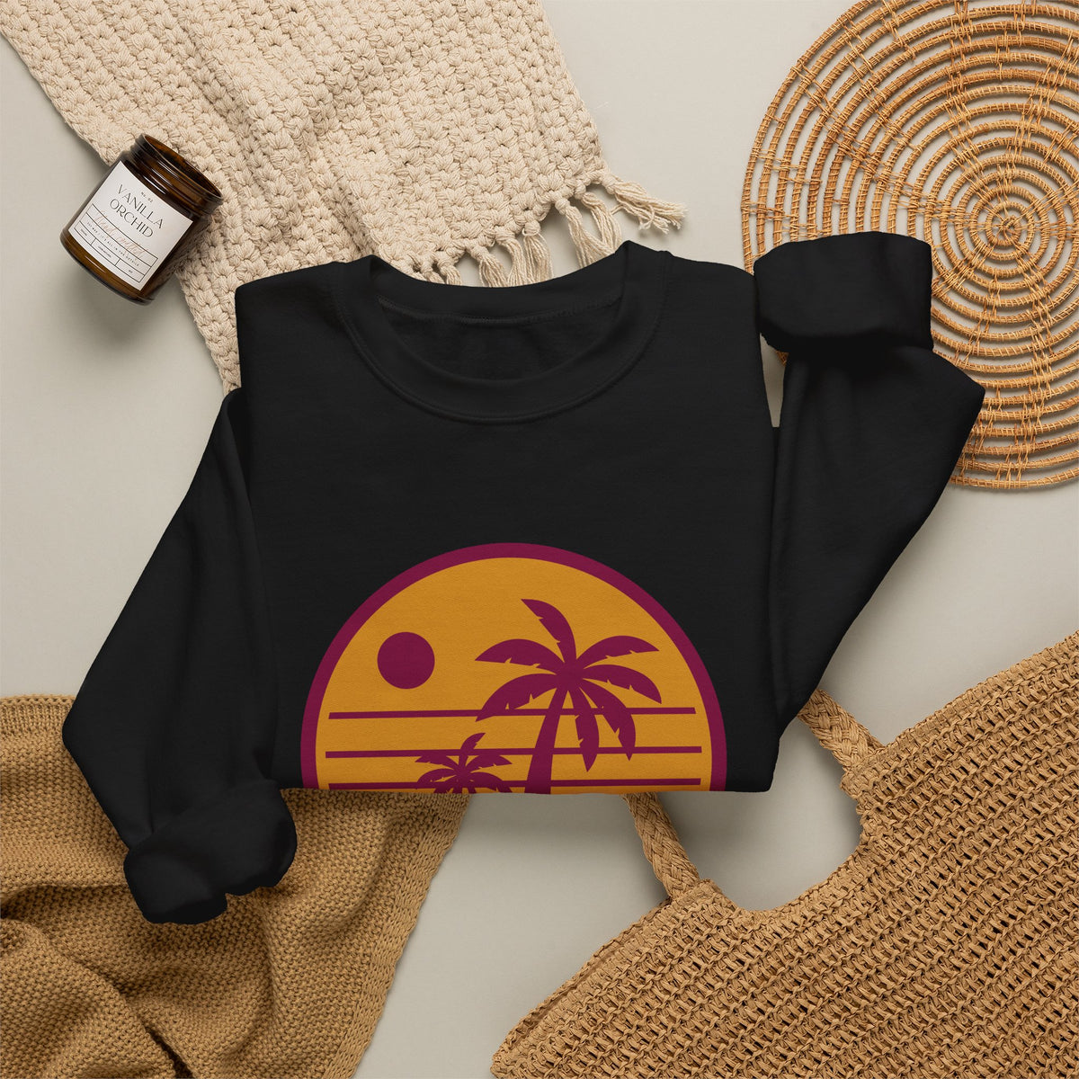 Sunset Palm Sweatshirt — Retro Beach Crewneck